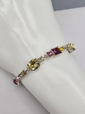 Swarovski Crystal Elements Silver Bracelet Pink Yellow 6.5 - 7.5 inch Bridal